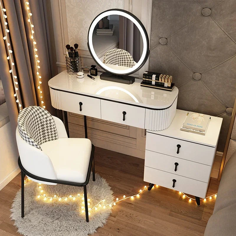 Adjustable Modern Vanity Table – Elegant European Makeup Desk with Mirror & Stool
