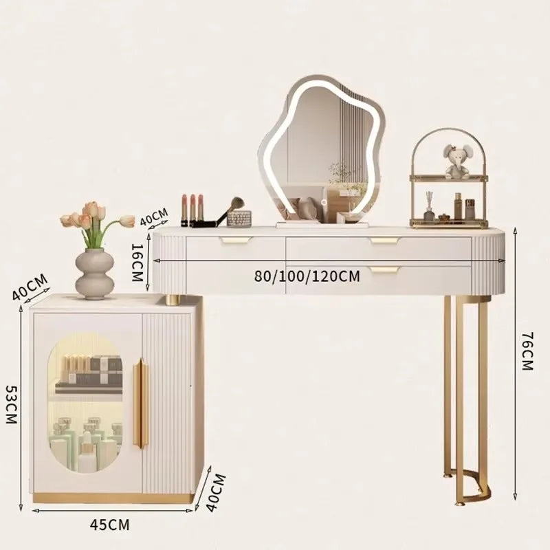 Classic White Vanity Table – European Makeup Desk with Mirror & Stool