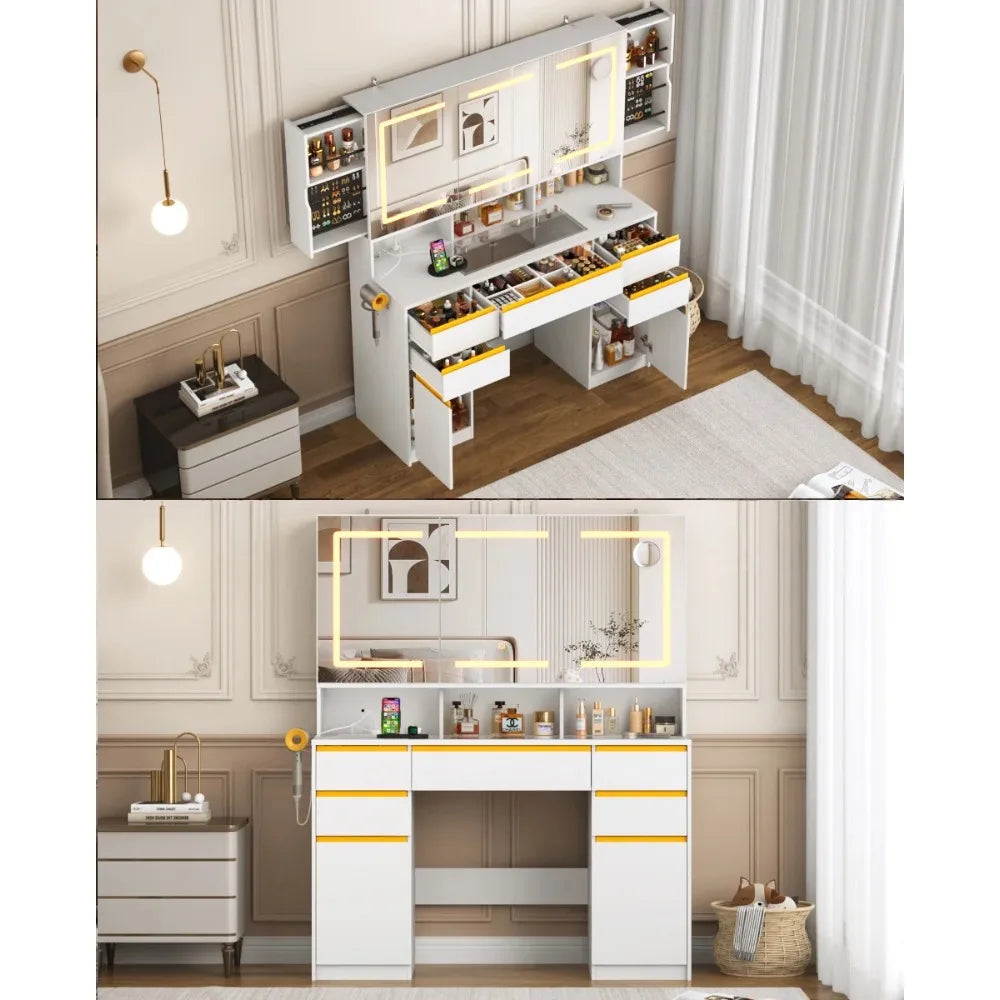 White Lighted Vanity Desk