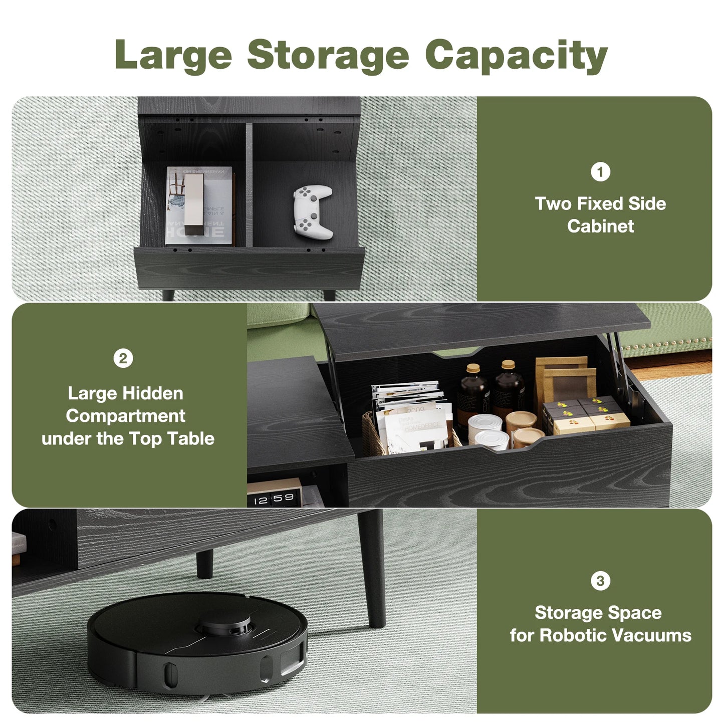 Lift Top Coffee Table with Adjustable Storage Shelf
