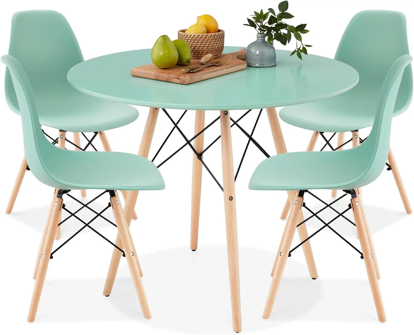 5-Piece Dining Set – Compact Mid-Century Table with 4 Plastic Chairs