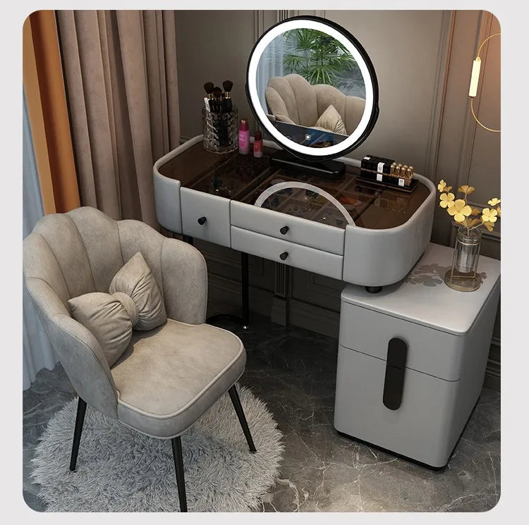Nordic Vanity Table – Classic European Makeup Desk with Mirror & Stool