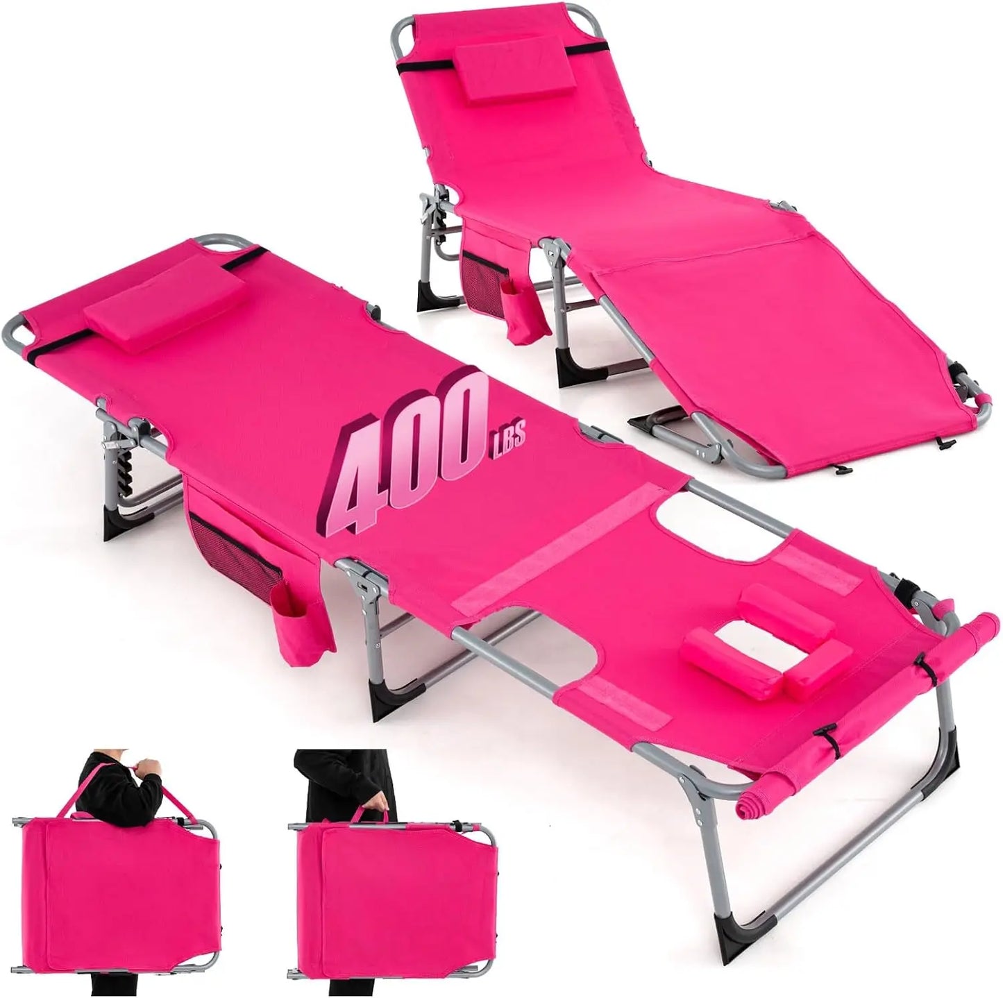 400LBS Folding Tanning Chair – Face Down Sun Lounger with Arm Holes
