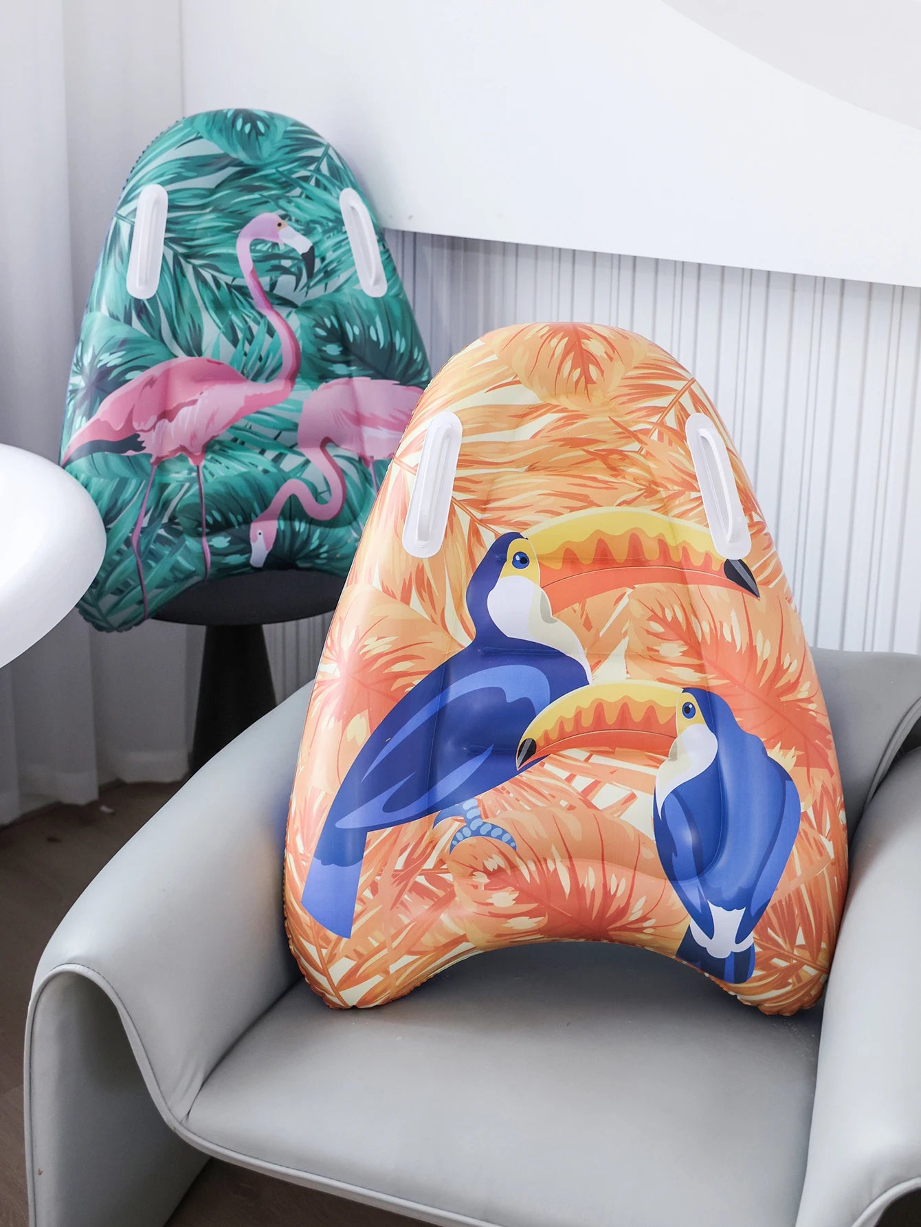 Inflatable body boards with handles for water slides