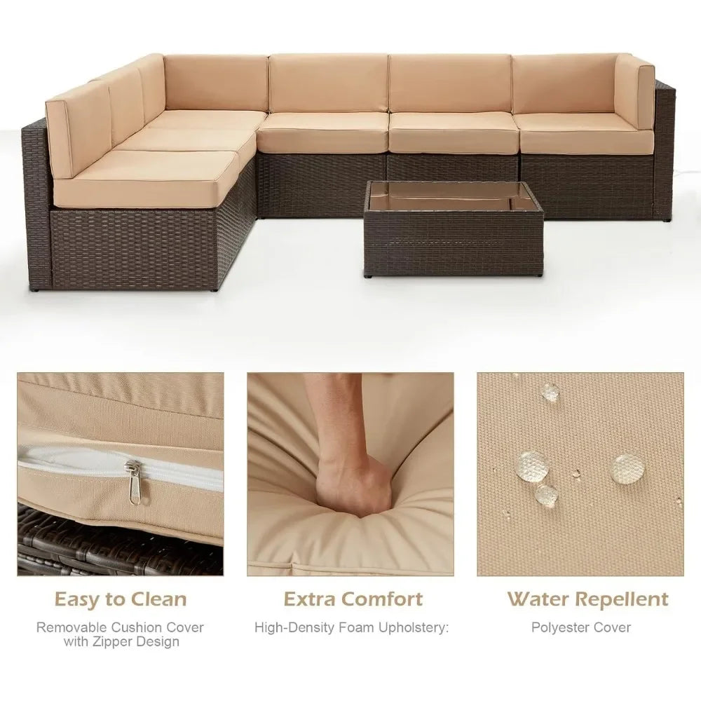 7-Piece Wicker Patio Sectional Set