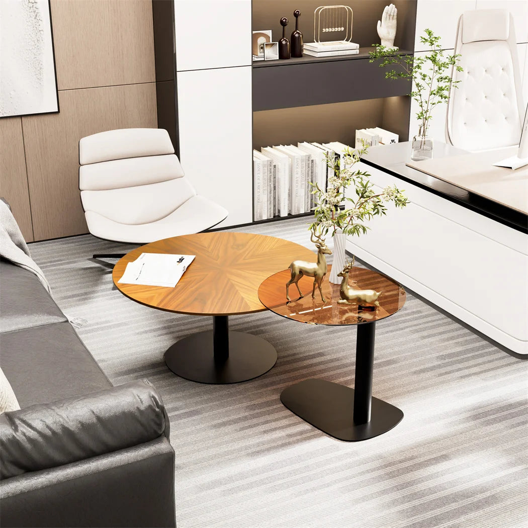 Round Wood Coffee Table Set