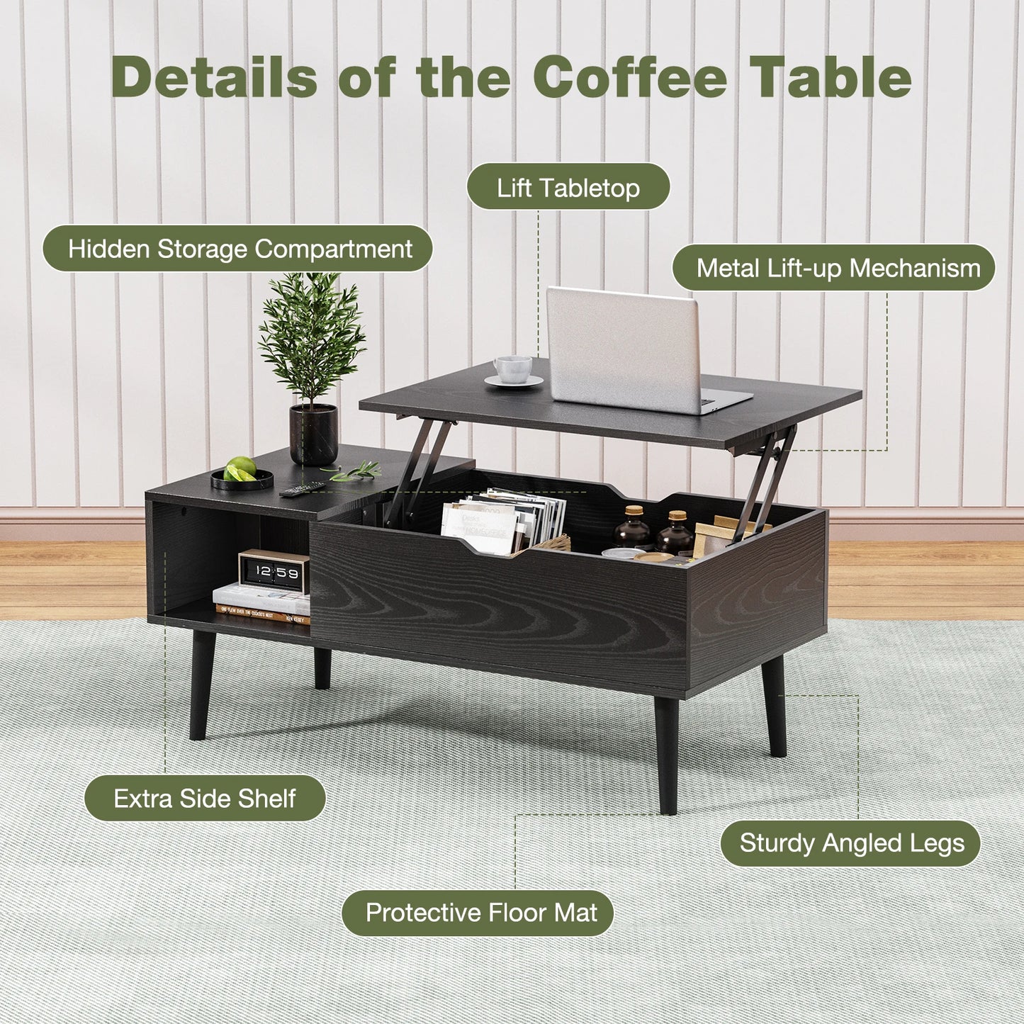 Lift Top Coffee Table with Adjustable Storage Shelf