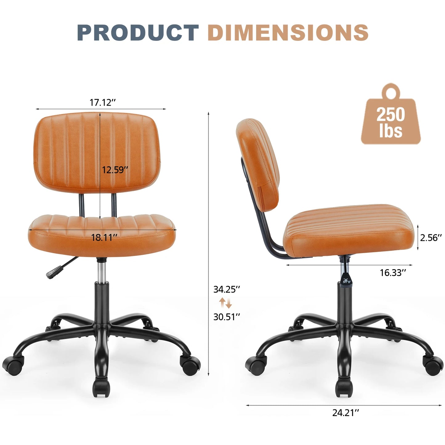 Armless Office Desk Chair with Lumbar Support