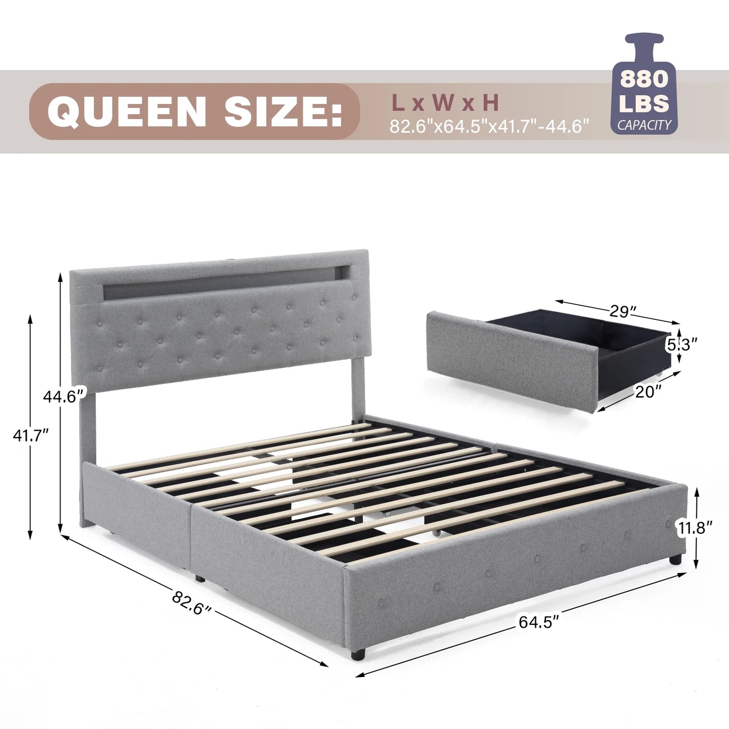 Bed Frame with 4 Storage Drawers