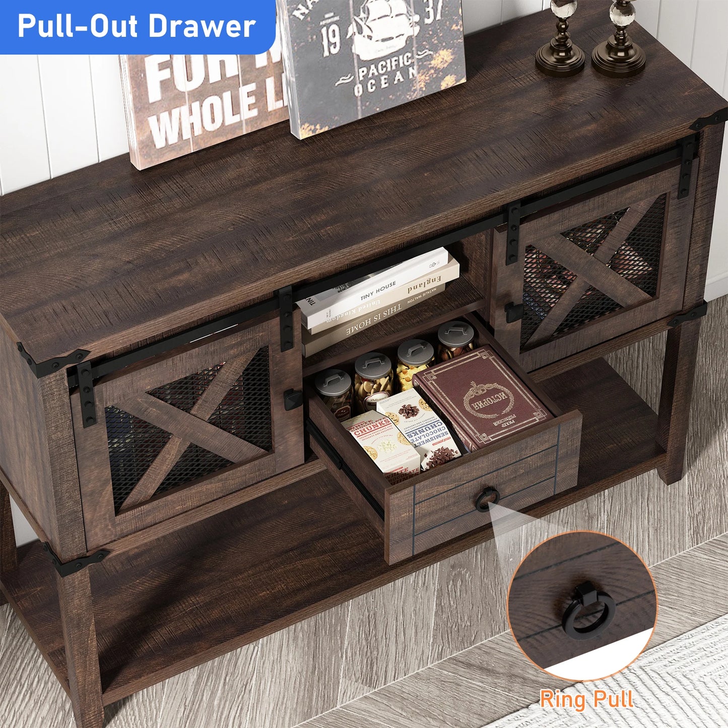 Entryway table with two doors and a 46-inch console table