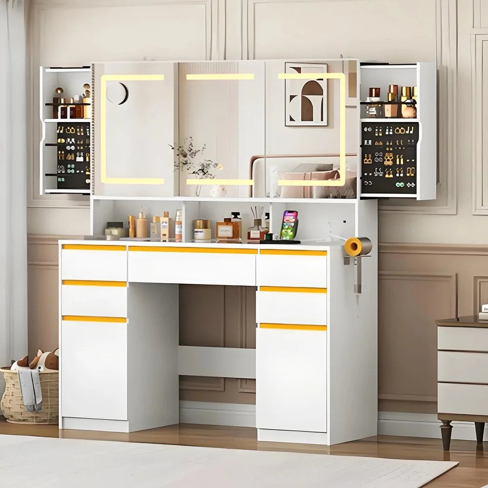 White Lighted Vanity Desk