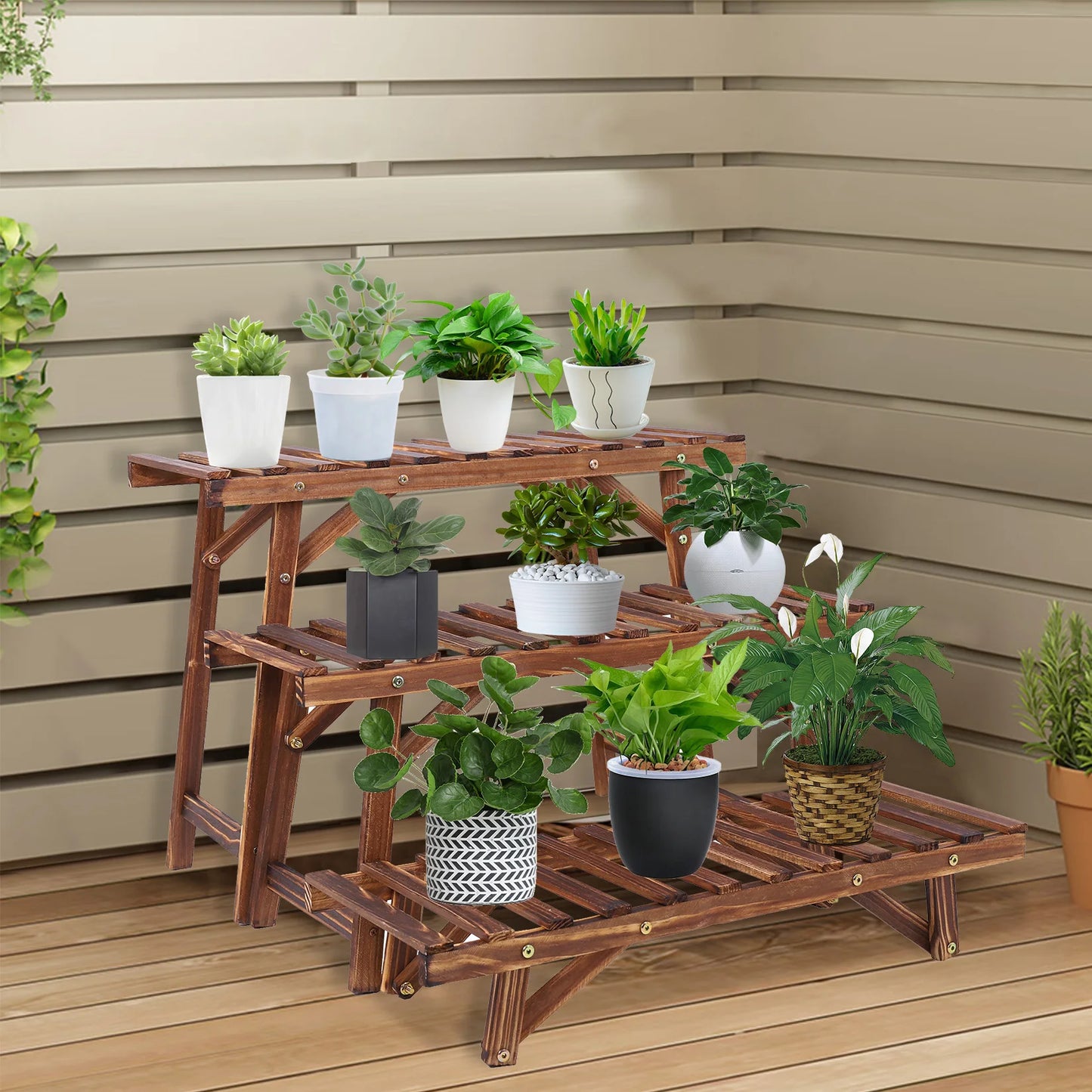 Wood Ladder Plant Shelf
