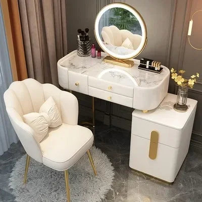 Nordic Vanity Table – Classic European Makeup Desk with Mirror & Stool