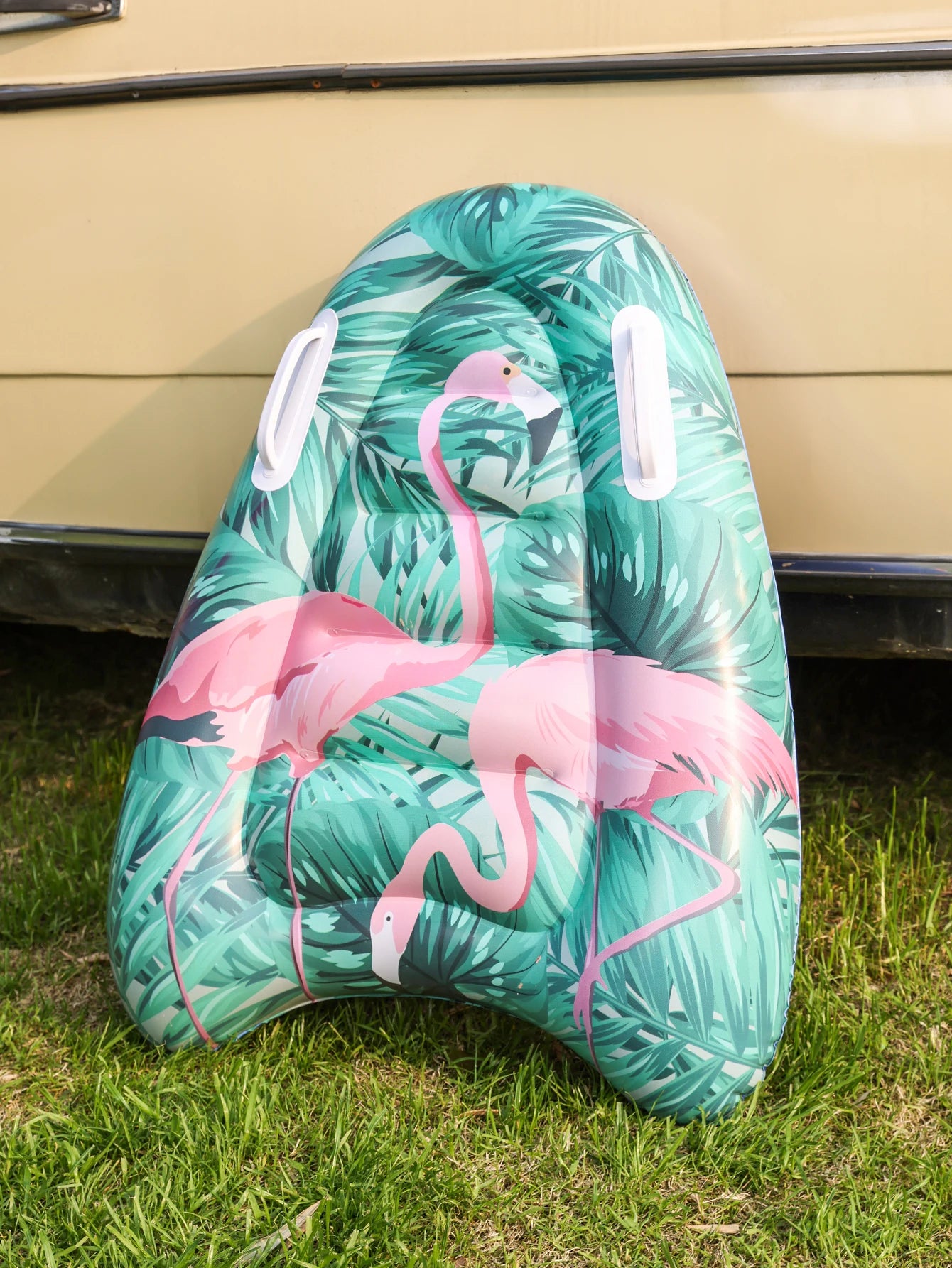 Inflatable body boards with handles for water slides