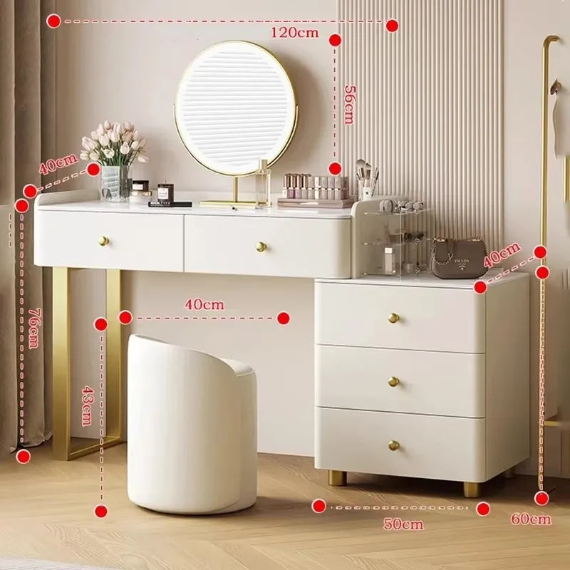 European Vanity Table with Drawers – Classic Nordic Makeup Desk with Mirror & Stool