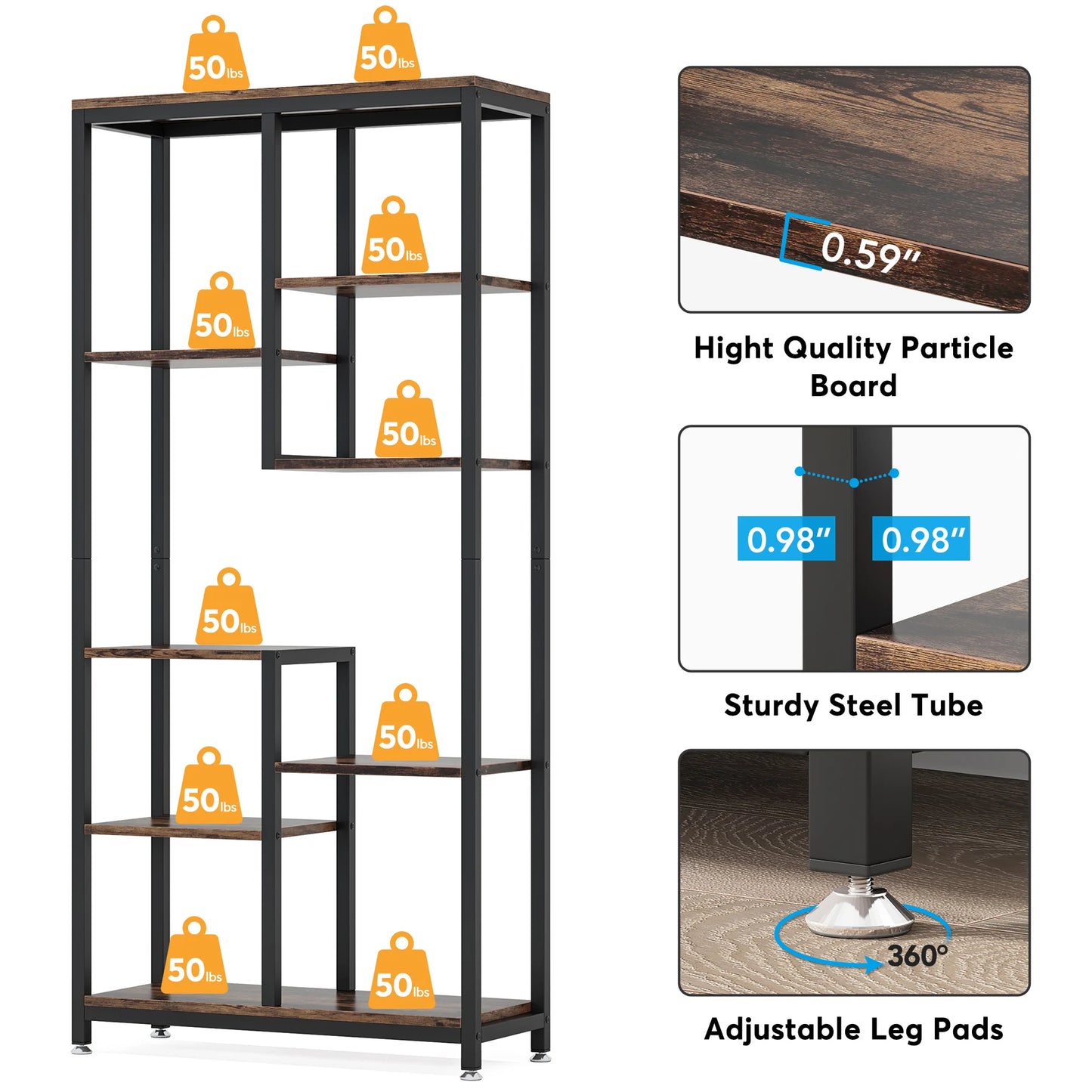 Staggered 8‑Tier Bookcase