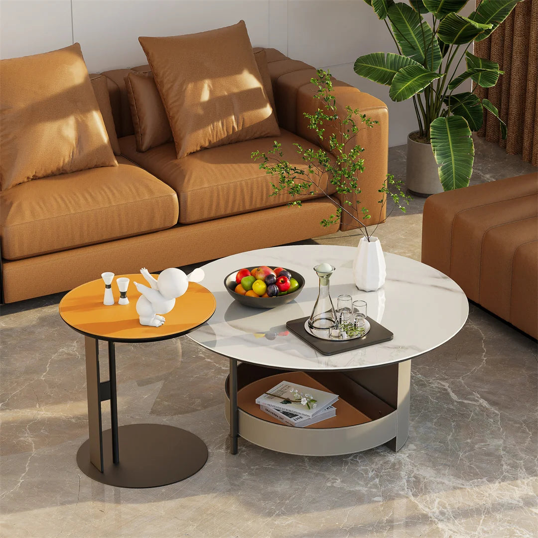 Luxury Round Coffee Table with Shelf