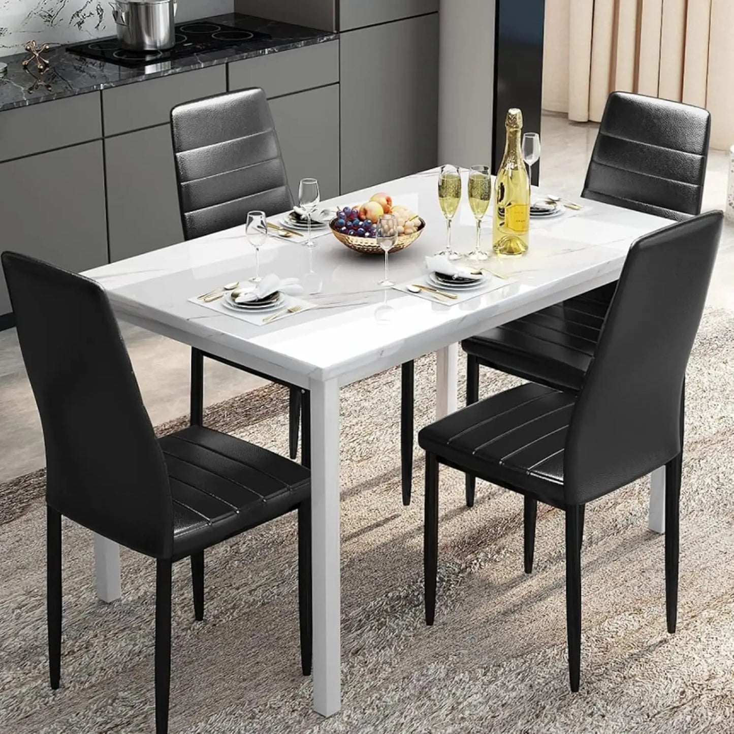 4-Person Marble Dining Table Set