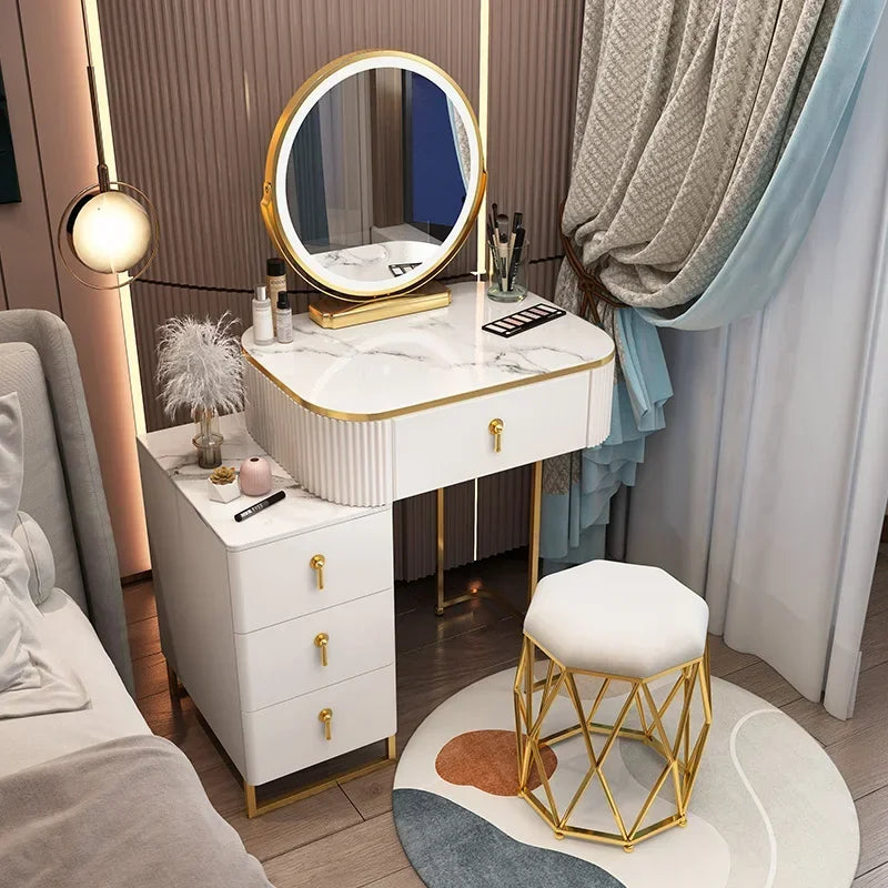 Classic Elegant Vanity Table – Luxury Nordic Makeup Desk with Mirror & Stool