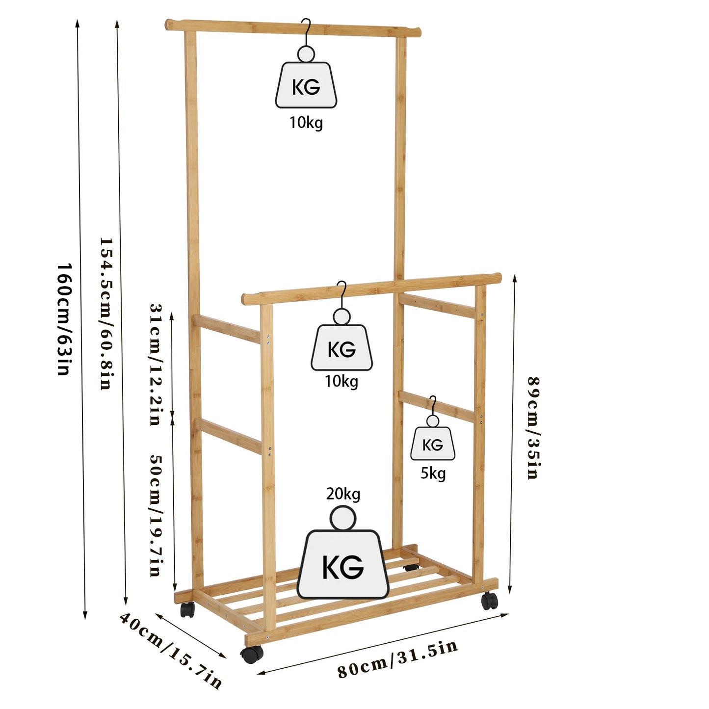 Bamboo Rolling Clothes Rack
