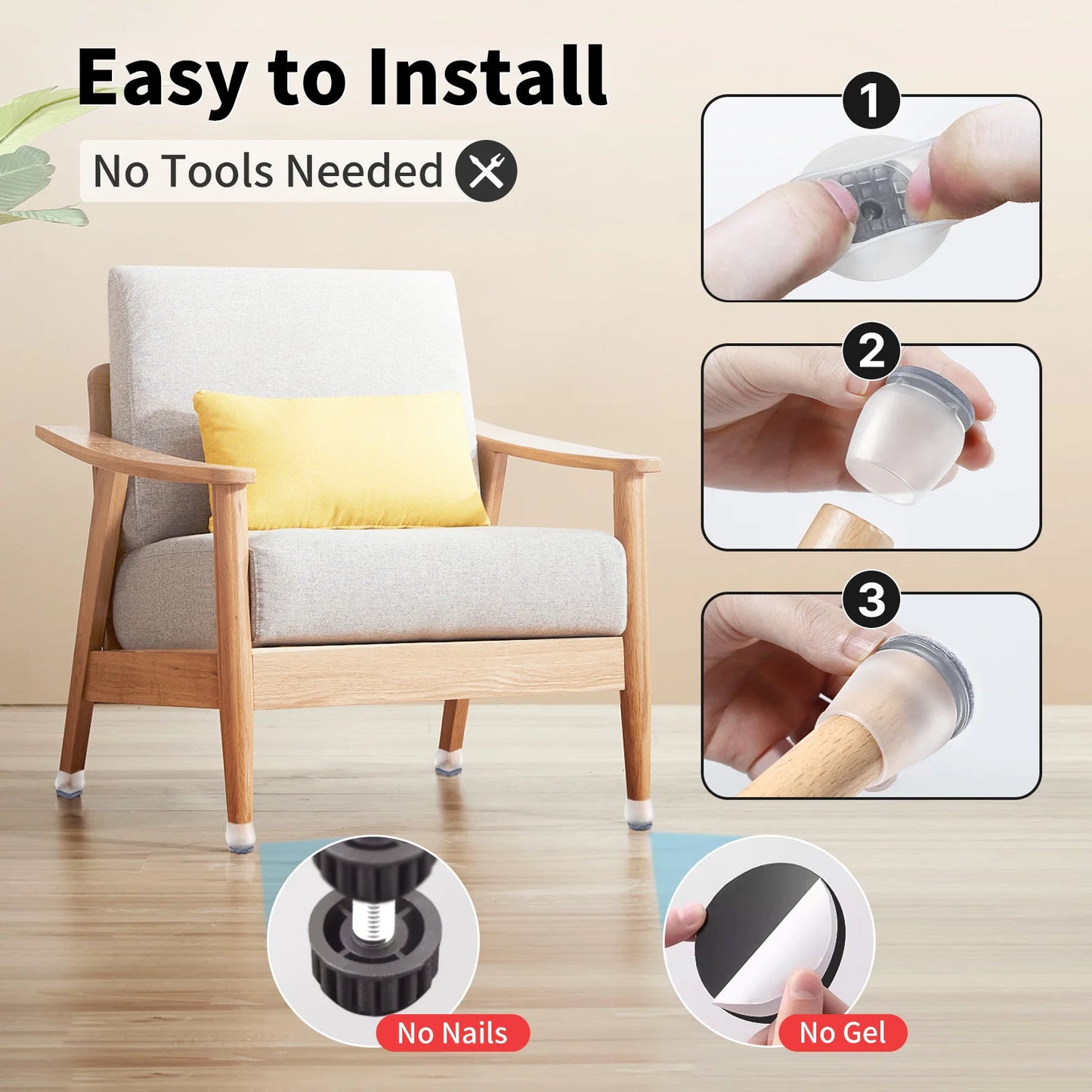 Grey Chair Leg Floor Protectors with Felt Pads (16PCS)