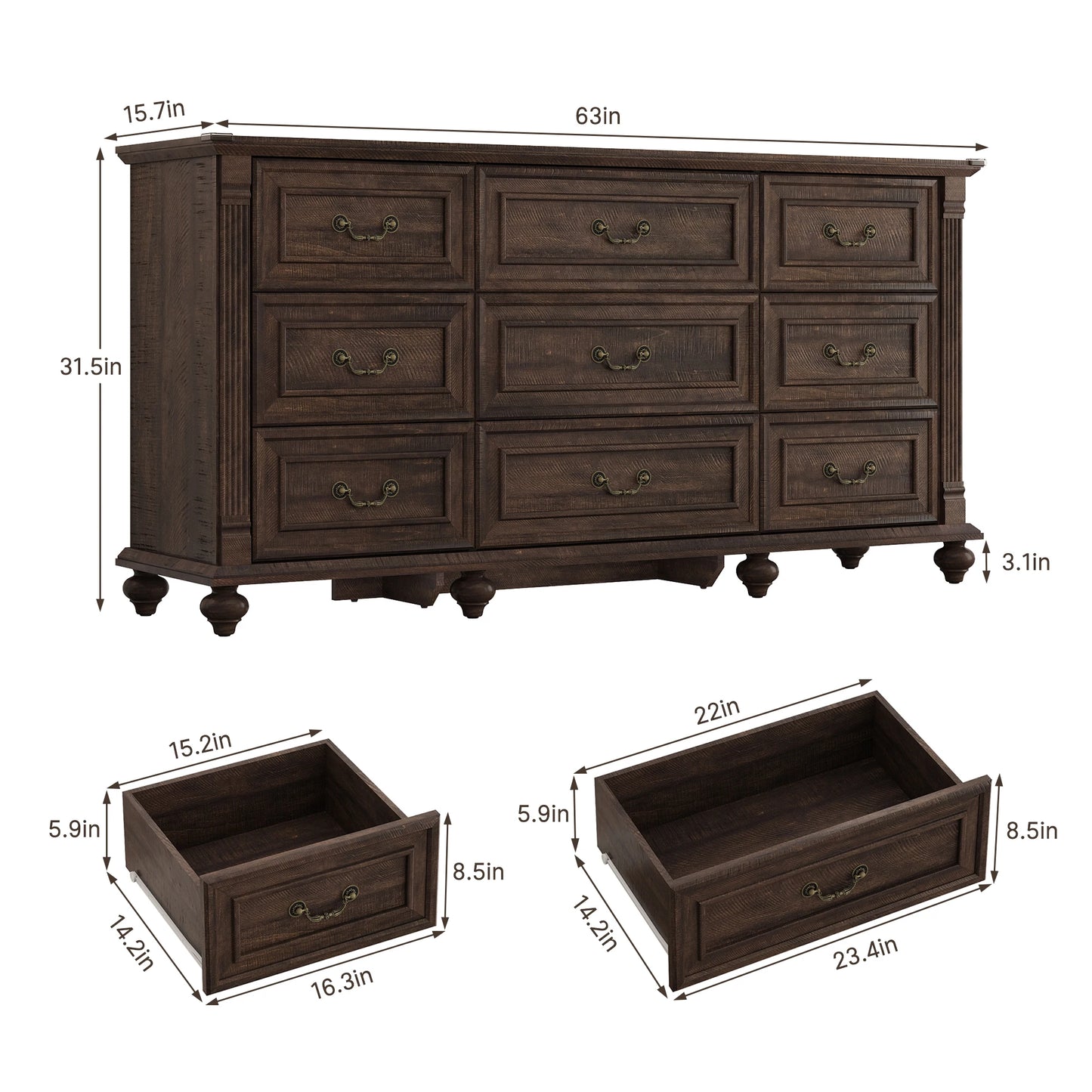 9-drawer bedroom dresser