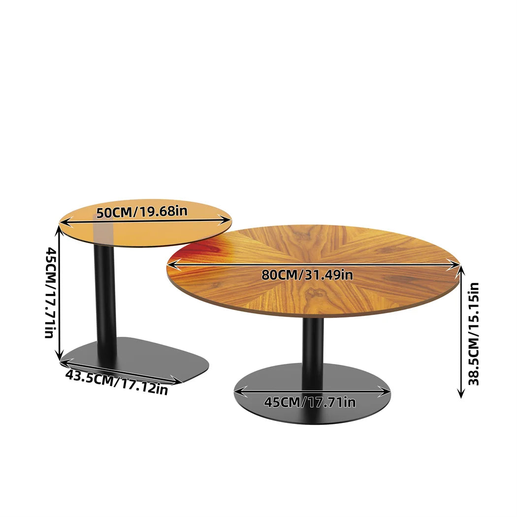 Round Wood Coffee Table Set