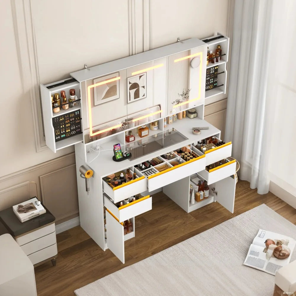 White Lighted Vanity Desk