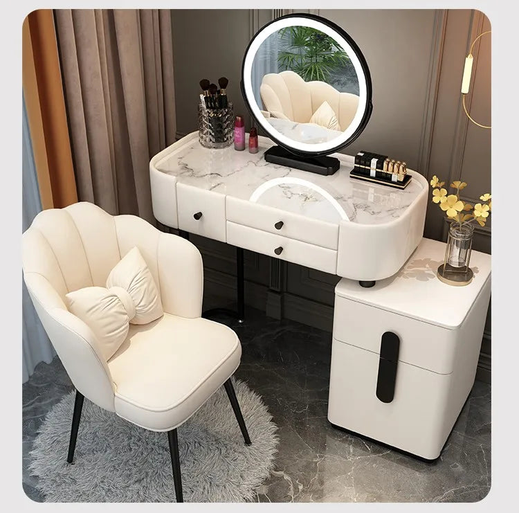 Nordic Vanity Table – Classic European Makeup Desk with Mirror & Stool