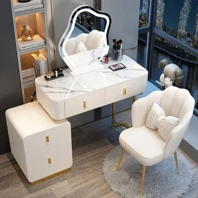 Modern Luxury Vanity Table – Vintage European Makeup Desk with Mirror & Stool