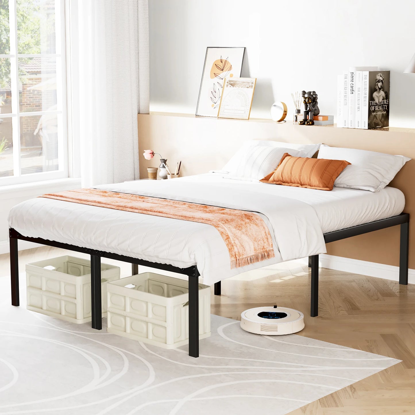 Metal Bed Frame with Storage Space