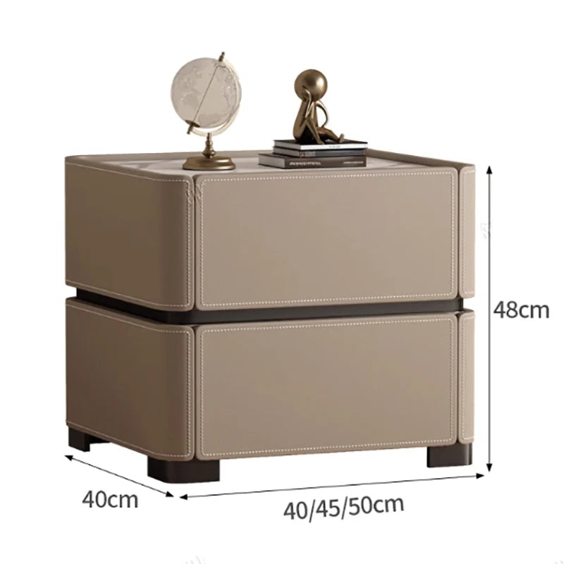 Italian Luxury Nightstand – Modern Wood and Leather Bedside Table with Storage Drawers