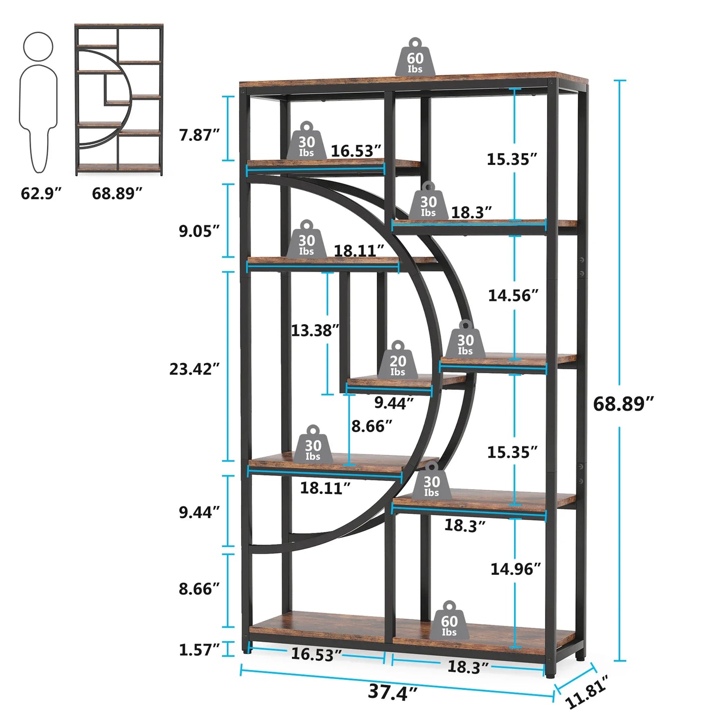 Half‑Moon Etagere Bookcase