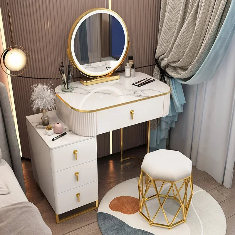 Classic Elegant Vanity Table – Luxury Nordic Makeup Desk with Mirror & Stool