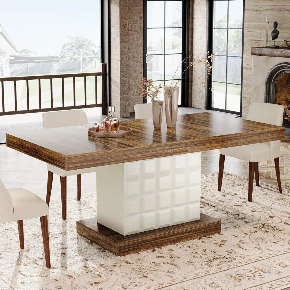 63'' Farmhouse Rectangular Dining Table – Modern Wooden Table with Geometric Base for 4–6 People