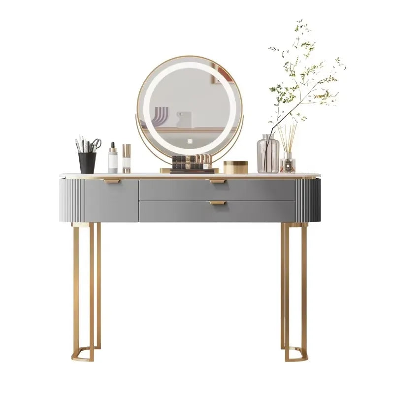 Modern White Vanity Table – Elegant Makeup Desk with Mirror & Stool