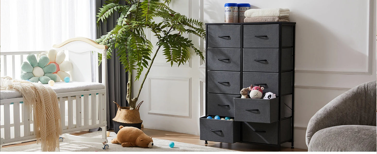 10-Drawer Bedside Table with Fabric Drawers