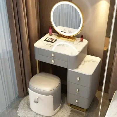 Simple Nordic Vanity Table – Classic Makeup Desk with Mirror & Stool