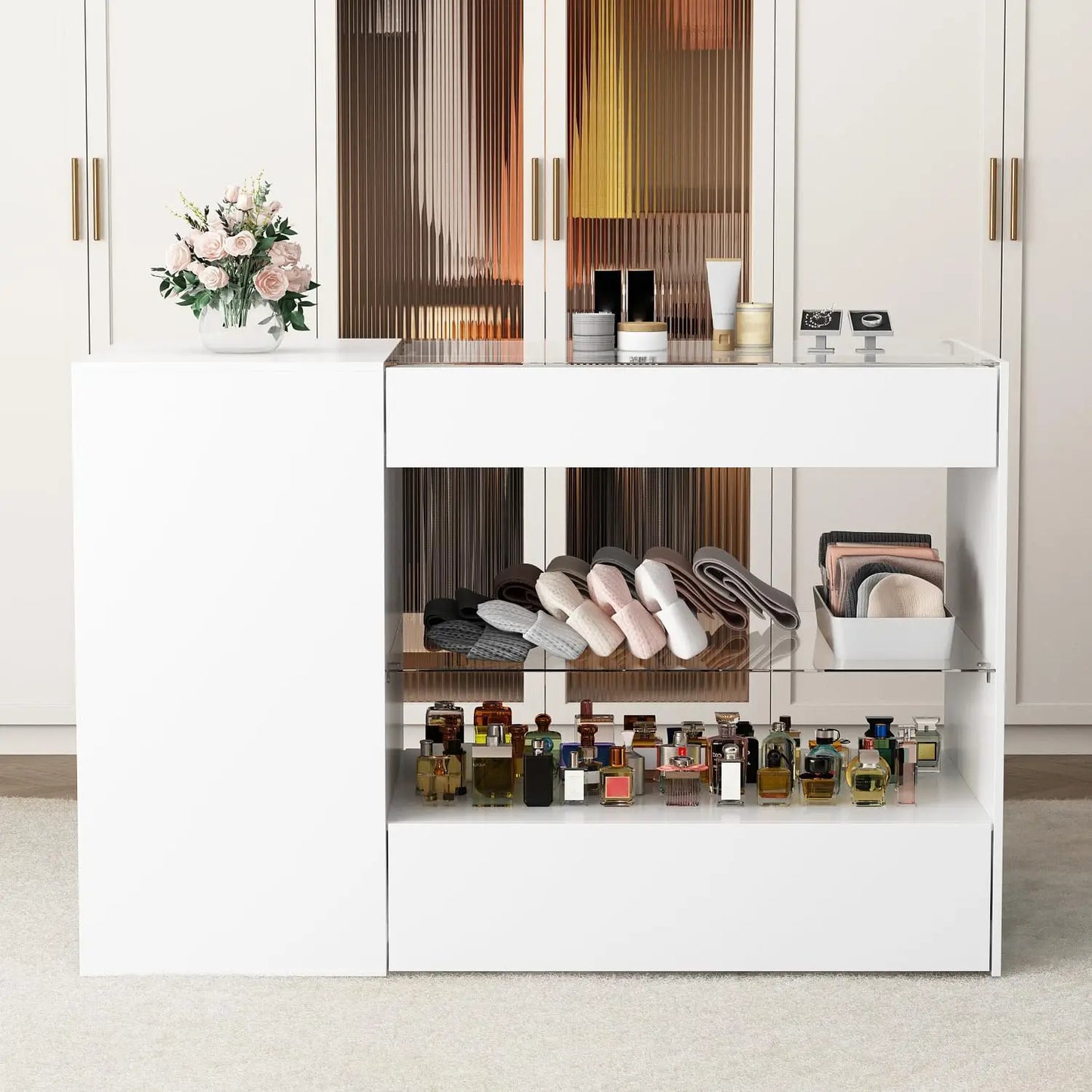White Glass Wardrobe Cabinet