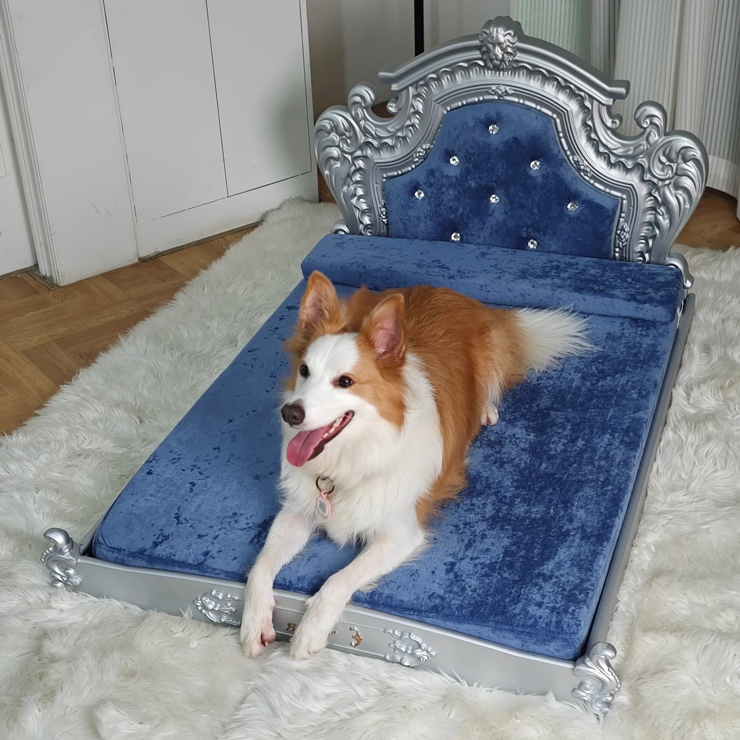 Velvet Dog Bed with Headboard