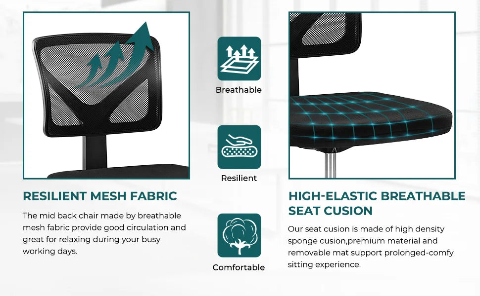 Mesh Armless Office Chair with Lumbar Support