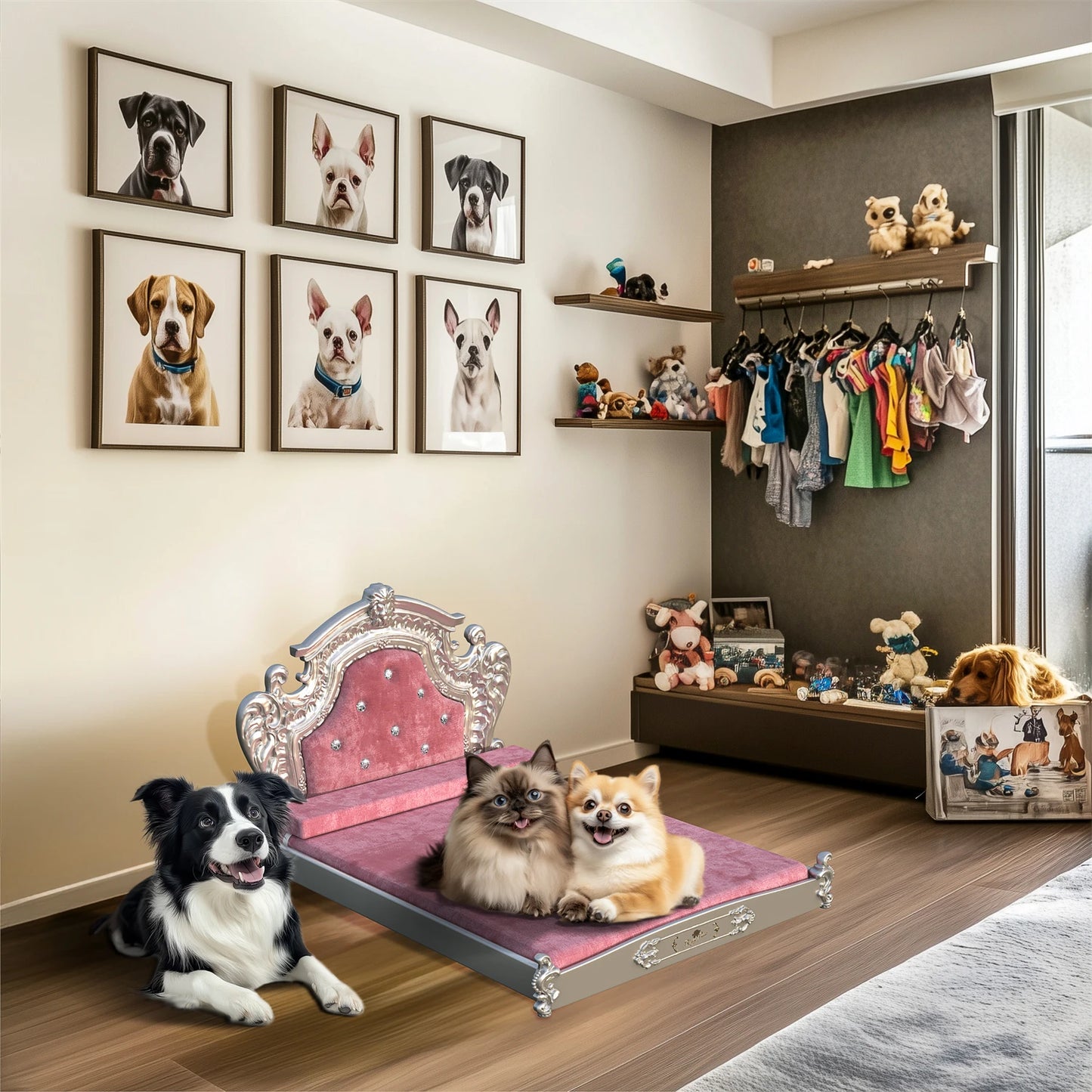 Velvet Dog Bed with Headboard