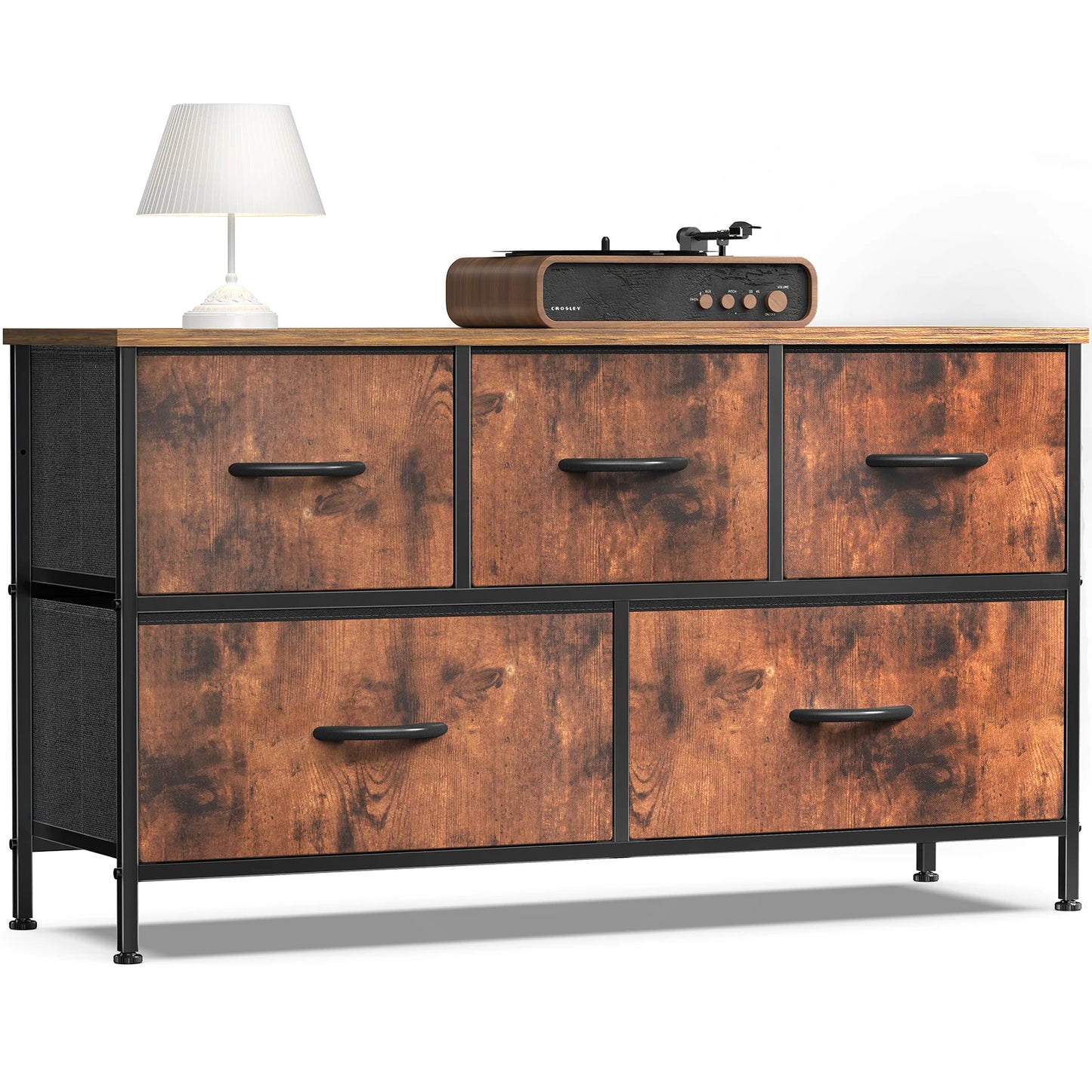 Living Room Display Cabinet with 5 Fabric Drawers