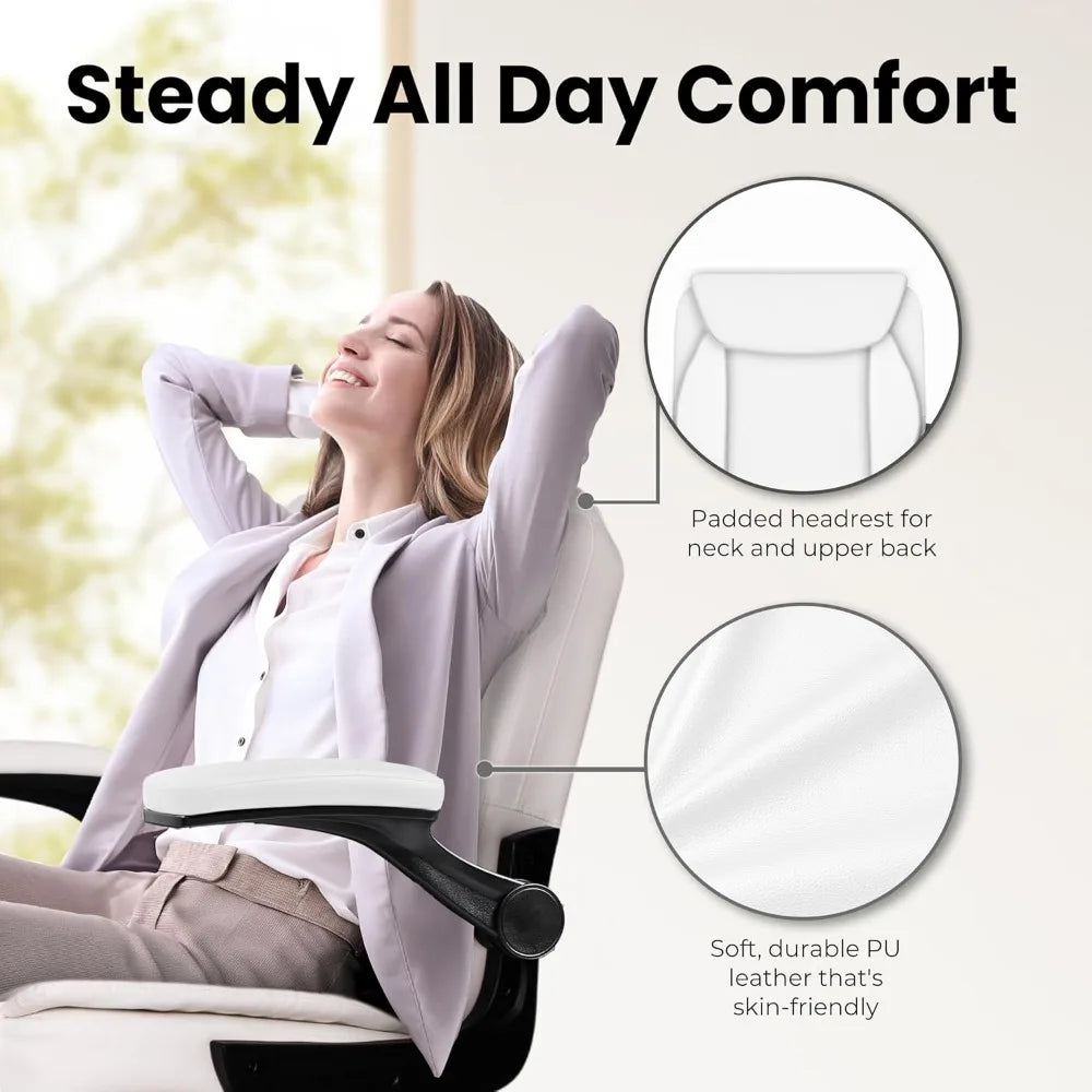 Ergonomic Leather Office Chair with Flip-Up Arms