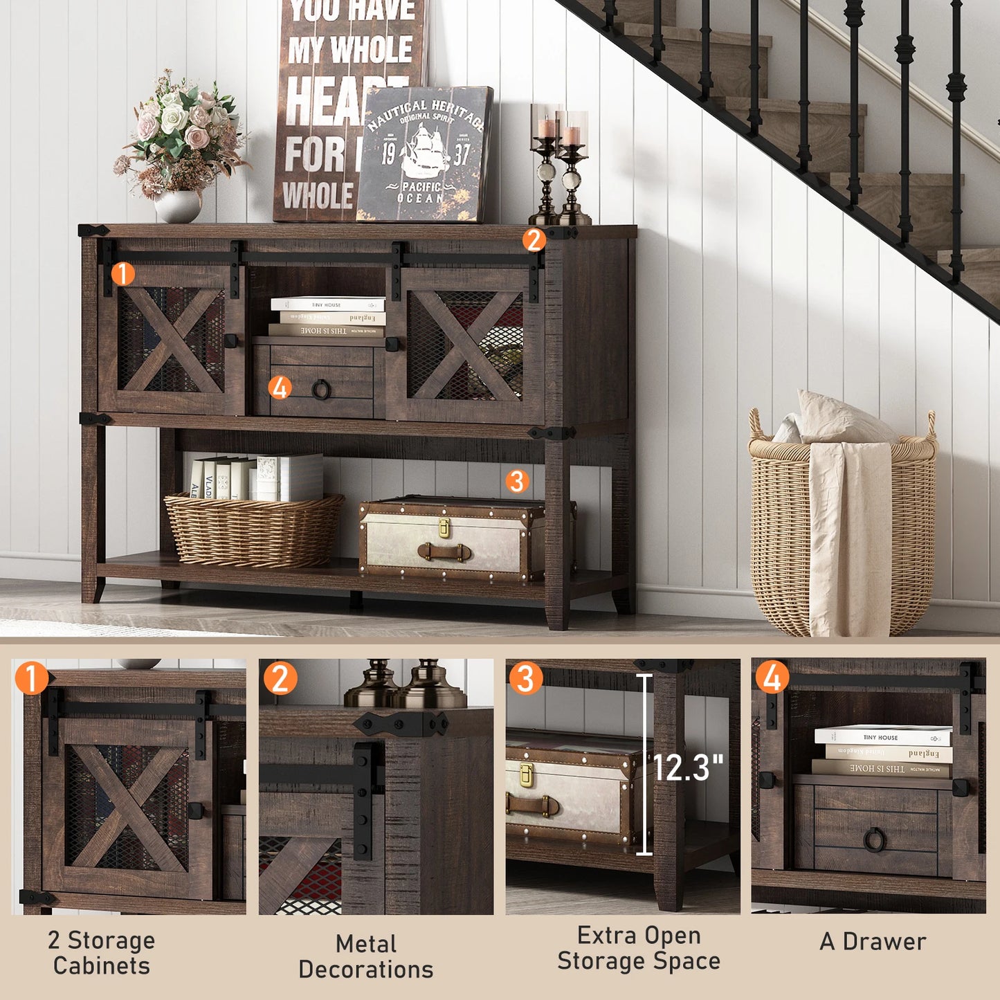 Entryway Table with Sliding Barn Doors