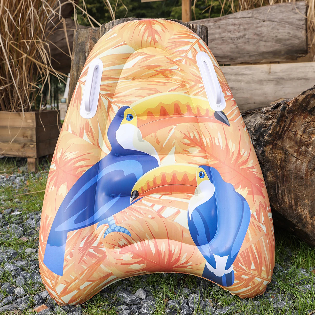 Inflatable body boards with handles for water slides