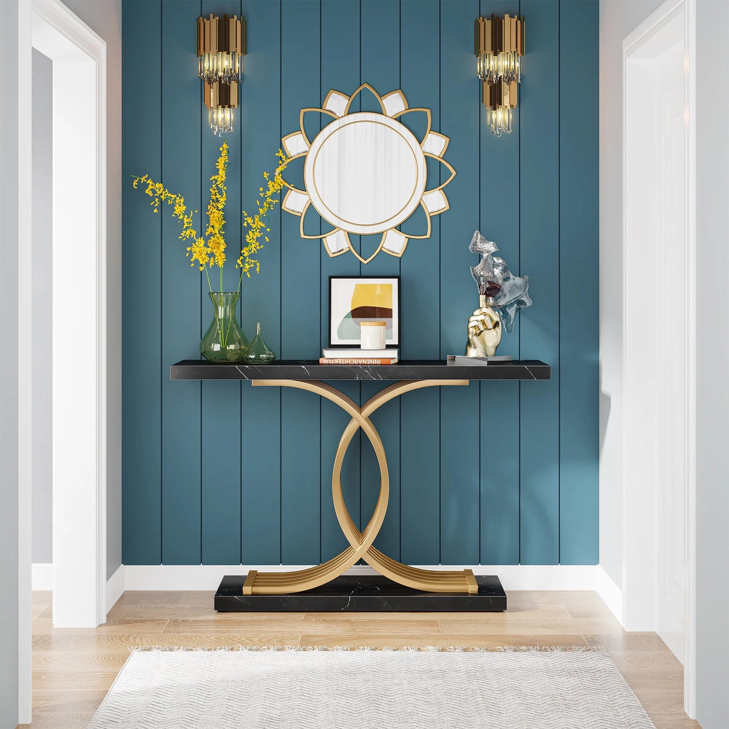 Gold Faux Marble Console