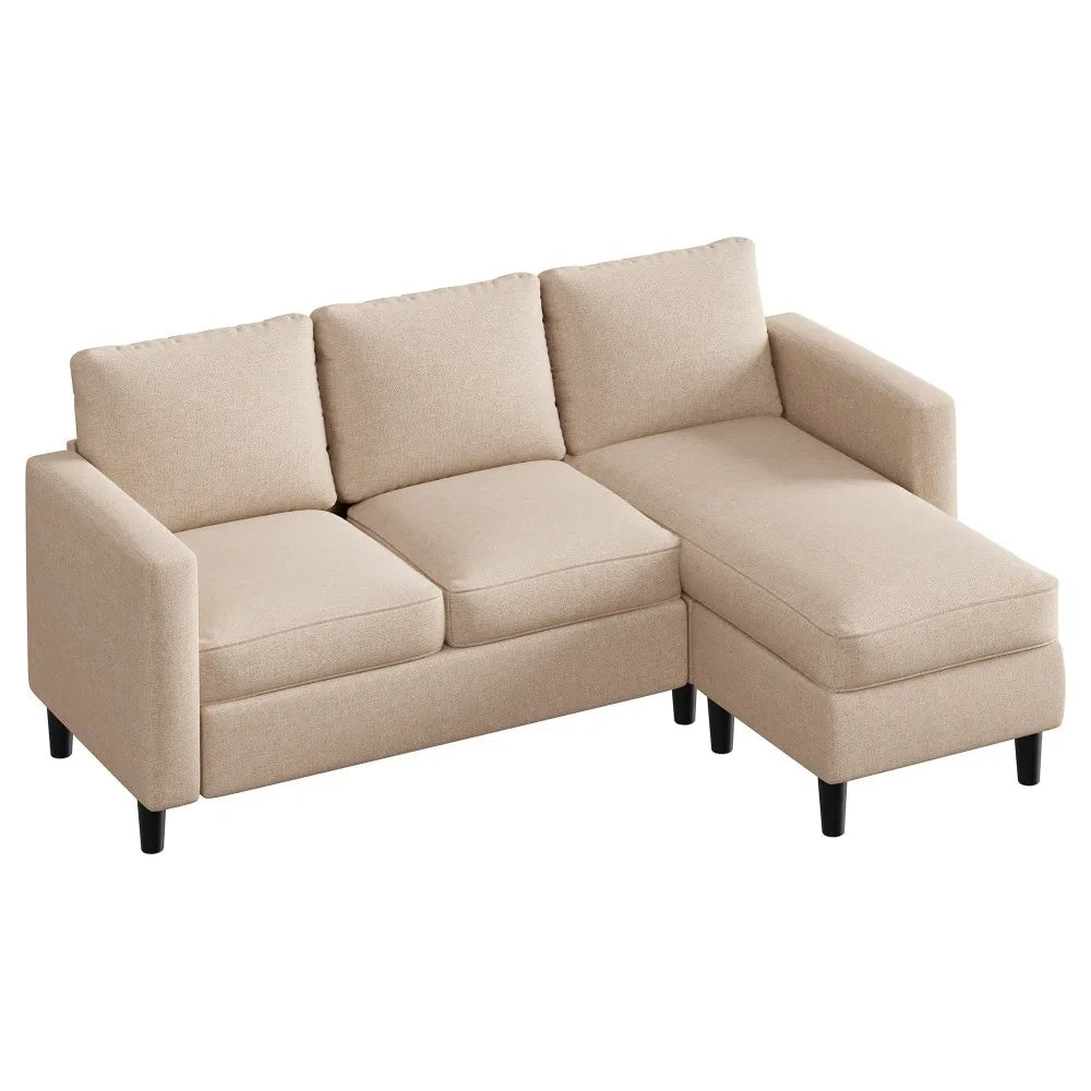 Compact L-Shaped Linen Sofa