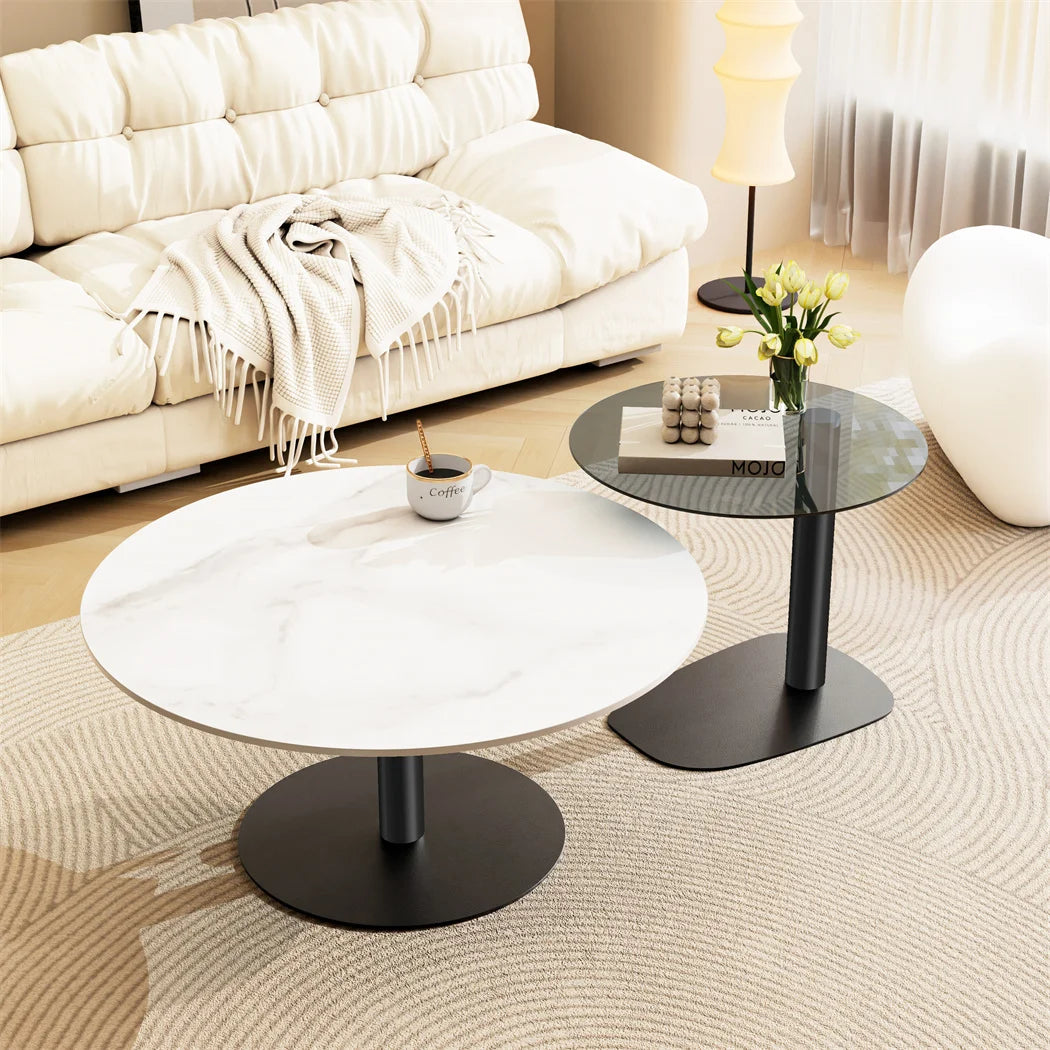 Round Wood Coffee Table Set