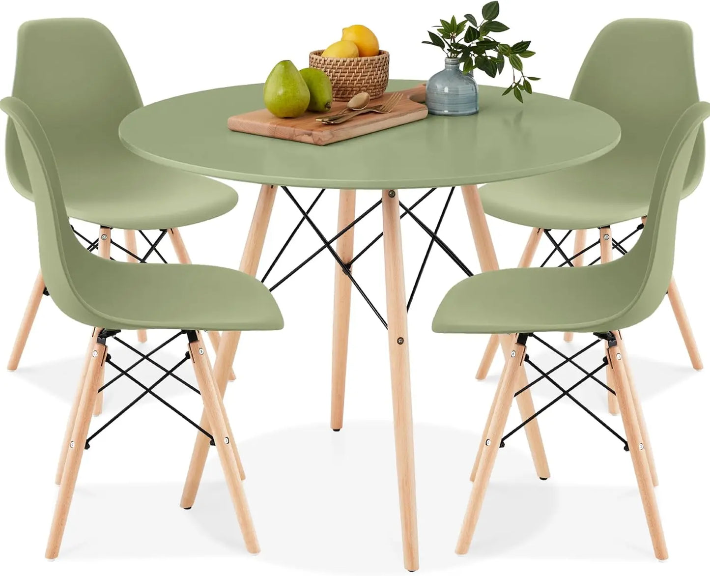 5-Piece Dining Set – Compact Mid-Century Table with 4 Plastic Chairs